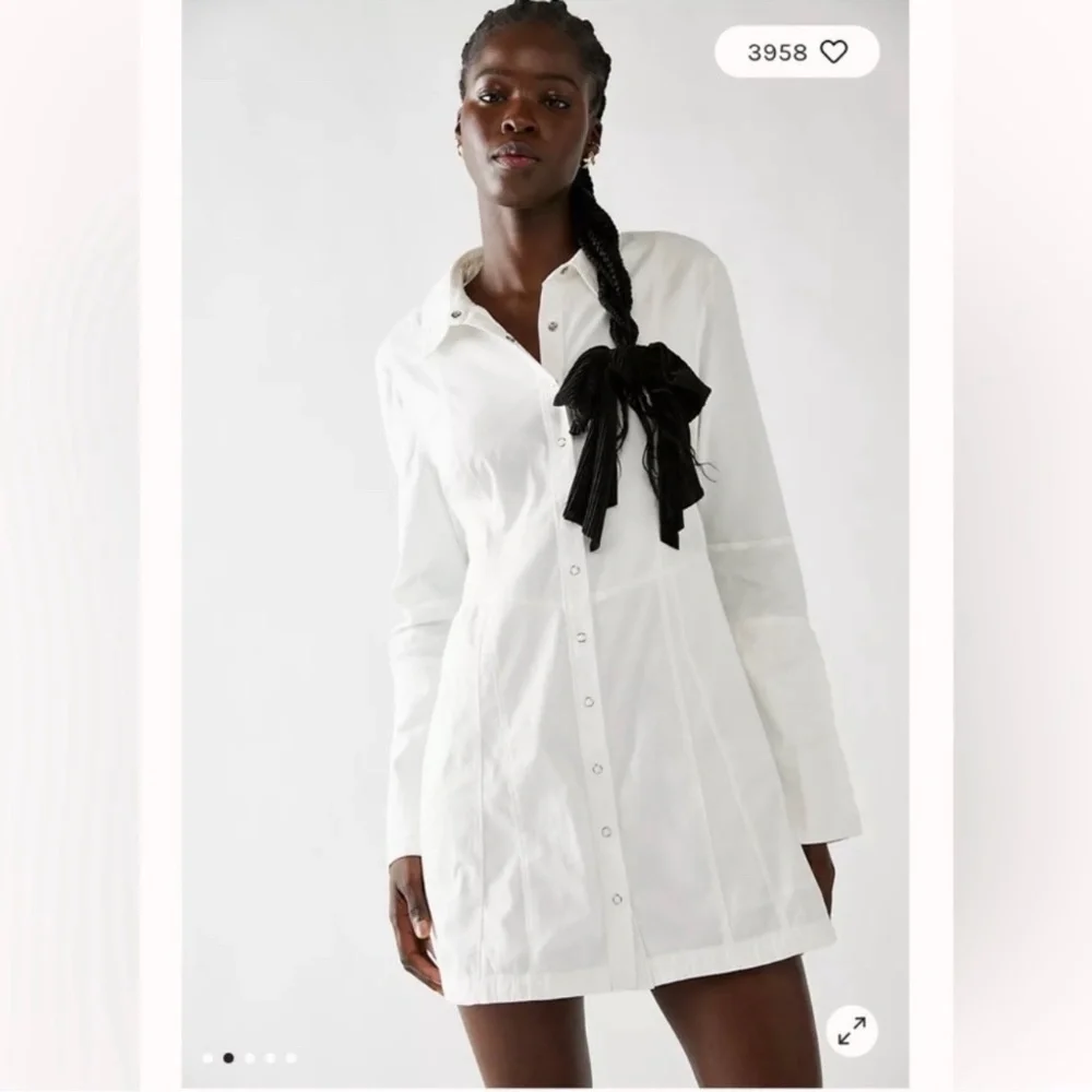 NWT FREE PEOPLE Thea Mini Dress White Button-down Long‎ Sleeve Size Large